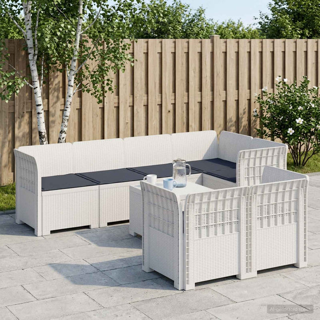 7-personers have-sofa med puder i rattanlook PP Hvid