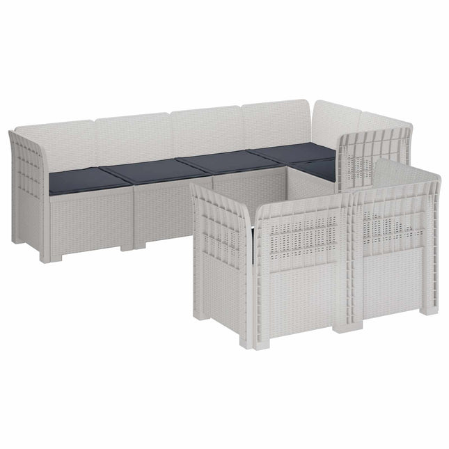 7-personers have-sofa med puder i rattanlook PP Hvid