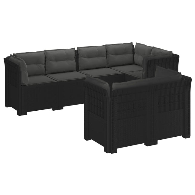 7-personers have-sofa med puder i rattanlook PP Antracit