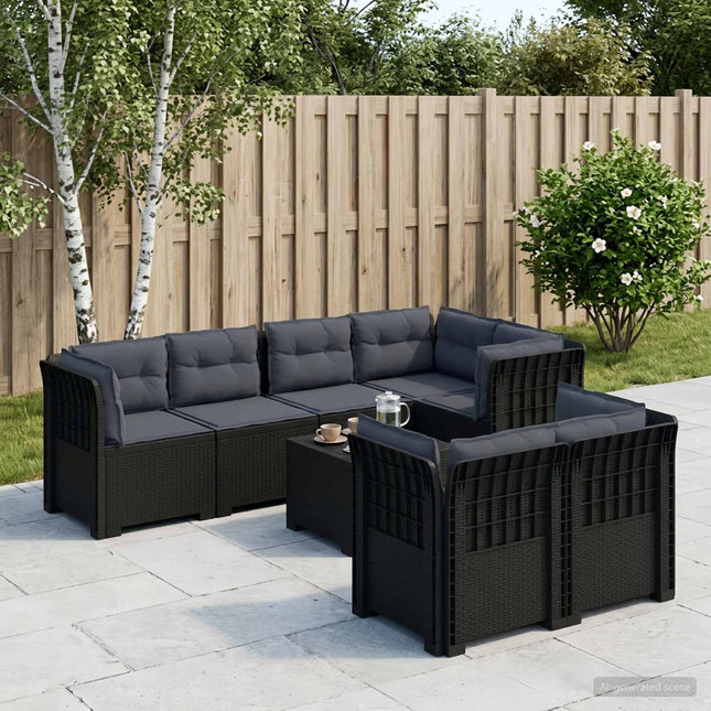 7-personers have-sofa med puder i rattanlook PP Antracit