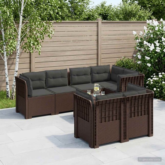 7-personers have-sofa med puder i rattanlook PP Brun