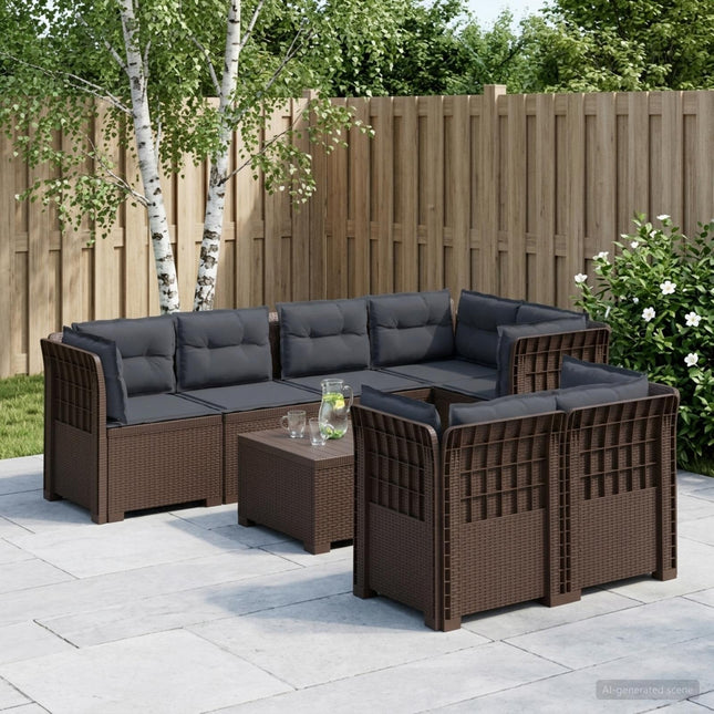 7-personers have-sofa med puder i rattanlook PP Brun