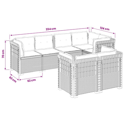 7-personers have-sofa med puder i rattanlook PP Brun