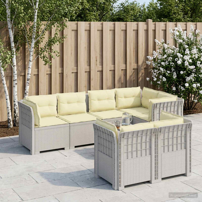 7-personers have-sofa med puder i rattanlook PP Hvid