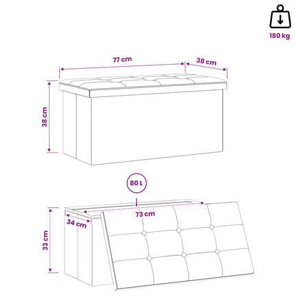 Foldbar opbevaringsbænk Lysegrå 180 kg 80 L 77 x 38 x 38 cm