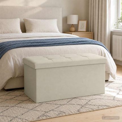 Foldbar opbevaringsbænk Hvid 180 kg 80 L 77 x 38 x 38 cm Linned