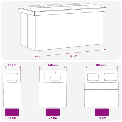 Foldbar opbevaringsbænk Hvid 180 kg 80 L 77 x 38 x 38 cm Linned