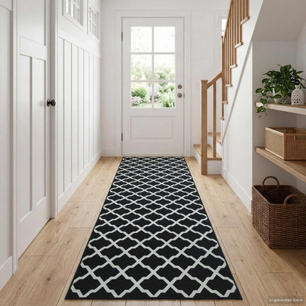 Tæppe Runner LESAKA Sort og hvid 50 x 250 cm Diamantvelour