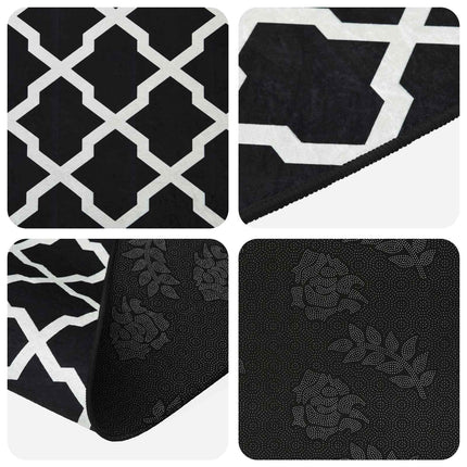 Tæppe Runner LESAKA Sort og hvid 80 x 100 cm Diamantvelour