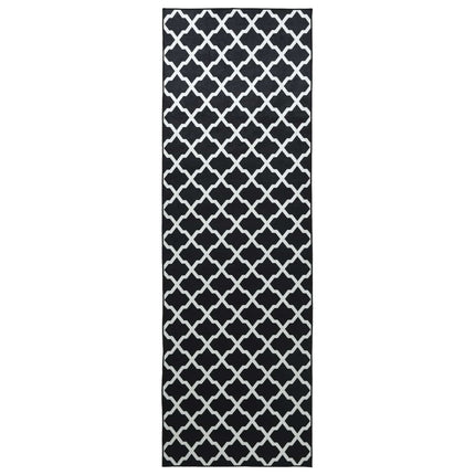 Tæppe Runner LESAKA Sort og hvid 80 x 150 cm Diamantvelour