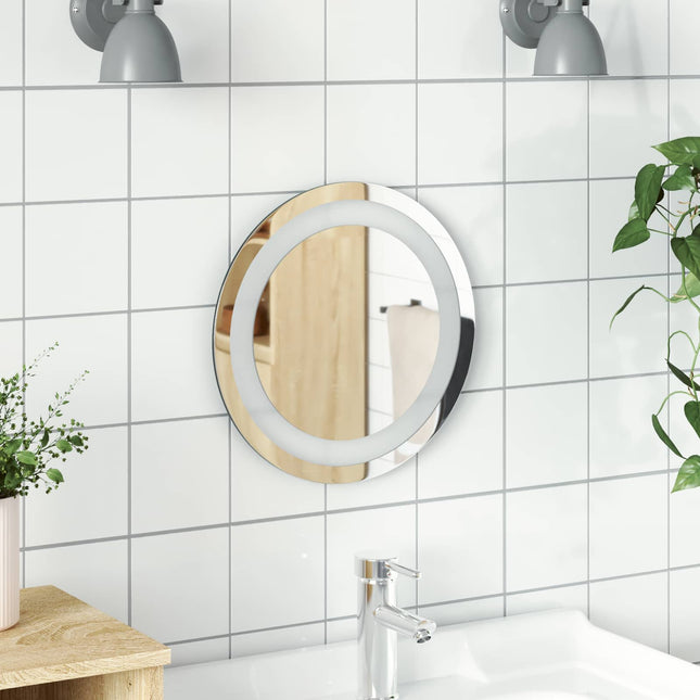 LED badeværelsesspejl med spejl Transparent Ø 30 cm hærdet glas