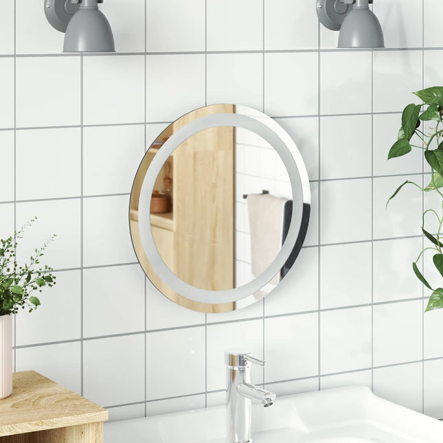 LED badeværelsesspejl med spejl Transparent Ø 40 cm hærdet glas