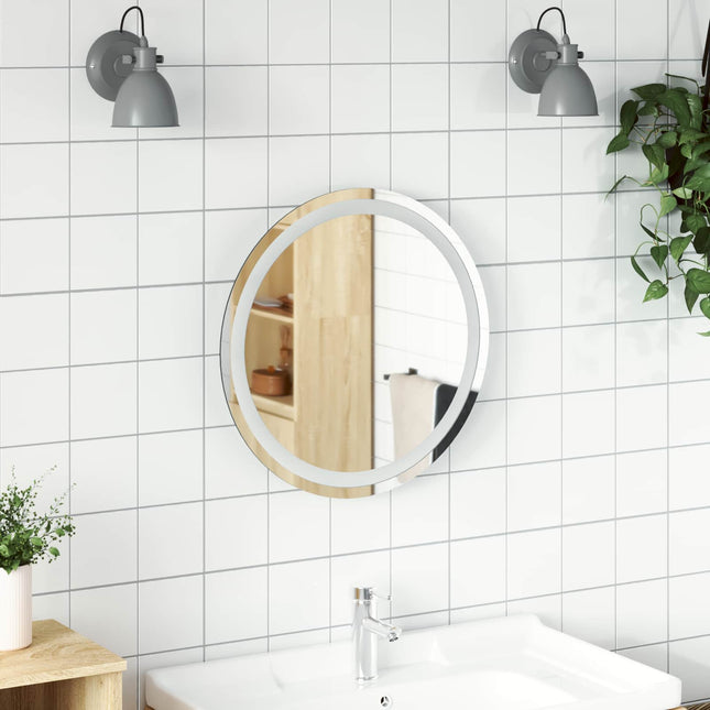 LED badeværelsesspejl med spejl Transparent Ø 50 cm hærdet glas