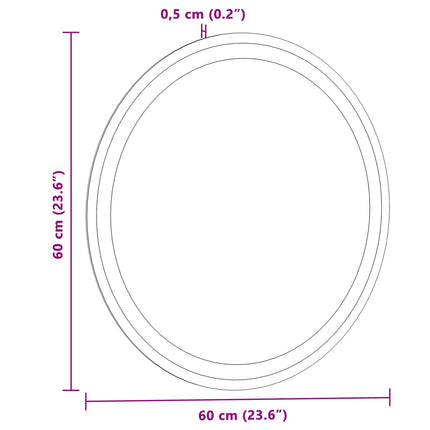 LED badeværelsesspejl med spejl Transparent Ø 60 cm hærdet glas