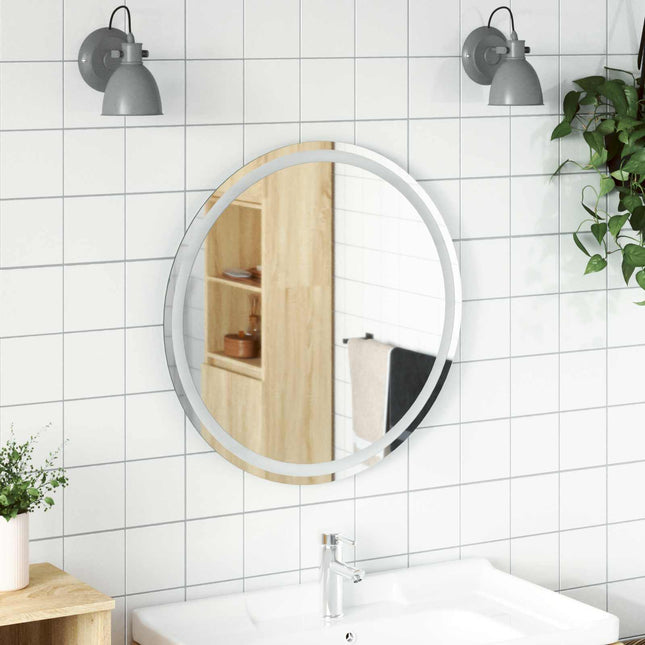 LED badeværelsesspejl med spejl Transparent Ø 70 cm hærdet glas