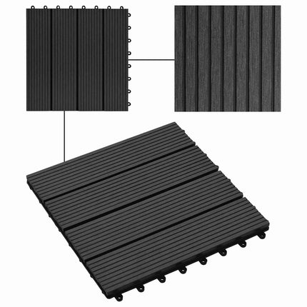 Terrasse Flise 22 pcs Sort 30 x 30 cm WPC