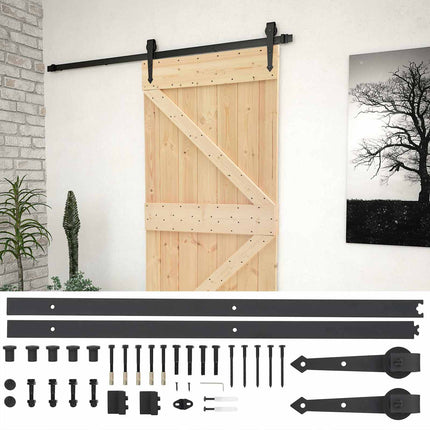 Skydedør Naturfarvet og sort 90 x 210 cm Massivt fyrretræ