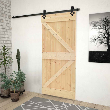 Skydedør 90 x 210 cm Massivt fyrretræ Naturfarvet og sort
