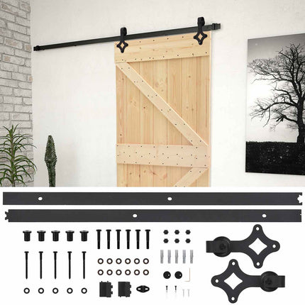 Skydedør 90 x 210 cm Massivt fyrretræ Naturfarvet og sort