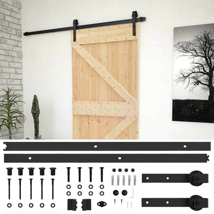 Skydedør Naturfarvet og sort 90 x 210 cm Massivt fyrretræ