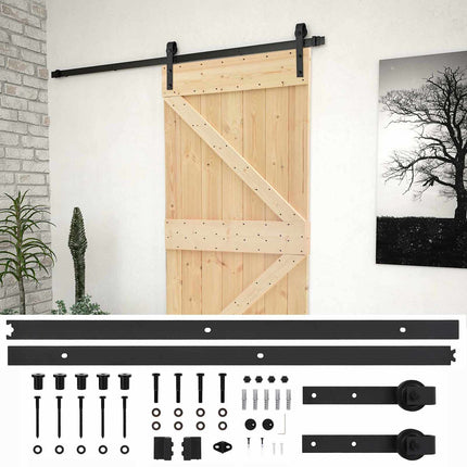 Skydedør 90 x 210 cm Massivt fyrretræ Naturfarvet og sort