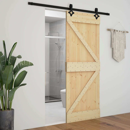 Skydedør 100 x 210 cm Massivt fyrretræ Naturfarvet og sort
