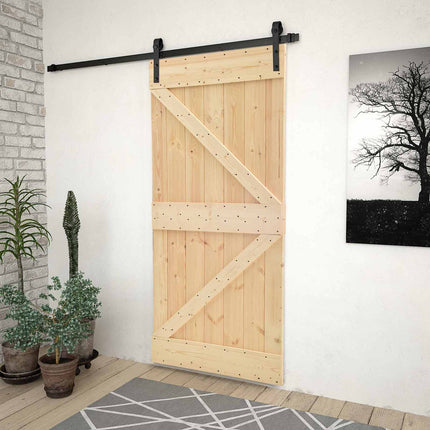 Skydedør 100 x 210 cm Massivt fyrretræ Naturfarvet og sort