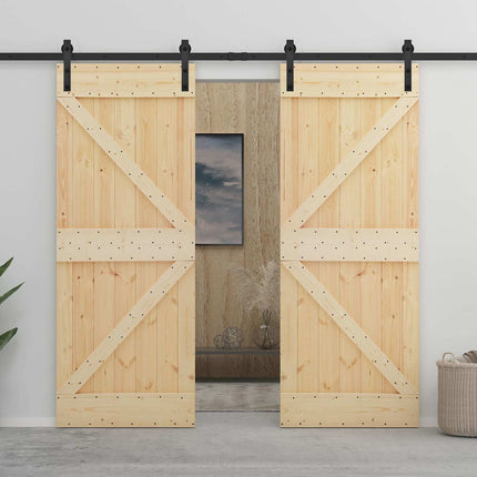 Skydedør 2 pcs 80 x 210 cm Massivt fyrretræ Naturfarvet og sort