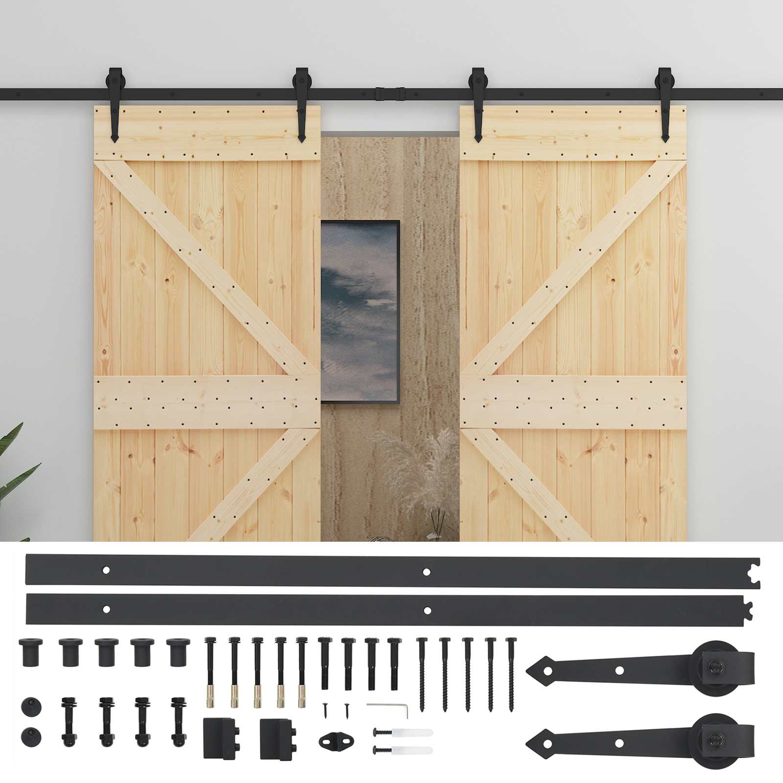 Skydedør 2 pcs Naturfarvet og sort Massivt fyrretræ