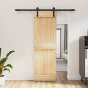 Skydedør Naturfarvet og sort 70 x 210 cm Massivt Fyrretræ