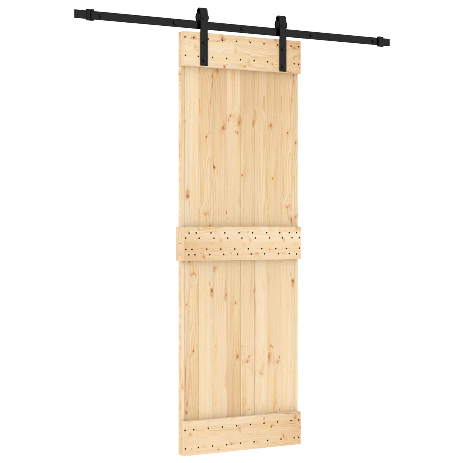 Skydedør Naturfarvet og sort 70 x 210 cm Massivt Fyrretræ