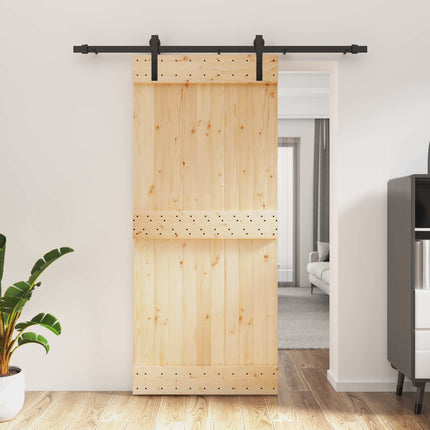 Skydedør Naturfarvet og sort 90 x 210 cm Massivt Fyrretræ