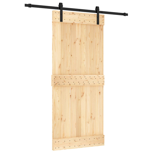 Skydedør Naturfarvet og sort 90 x 210 cm Massivt Fyrretræ