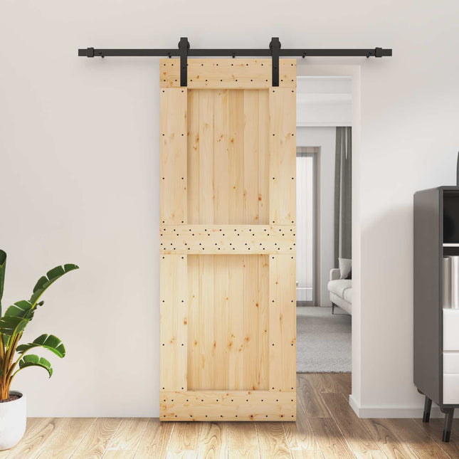 Skydedør Naturfarvet og sort 80 x 210 cm Massivt Fyrretræ