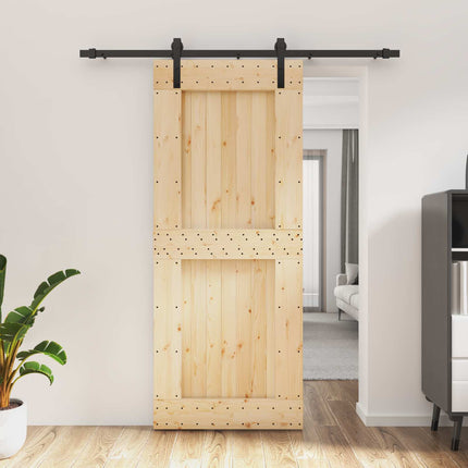 Skydedør Naturfarvet og sort 85 x 210 cm Massivt Fyrretræ