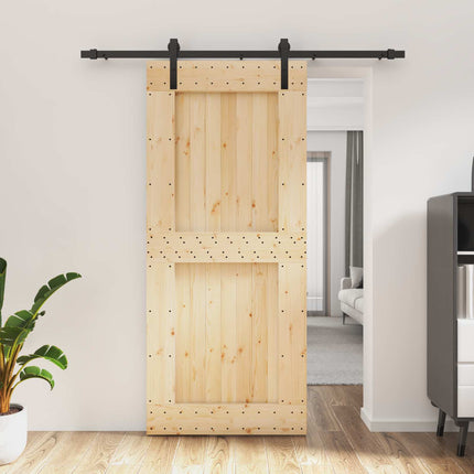 Skydedør Naturfarvet og sort 90 x 210 cm Massivt Fyrretræ