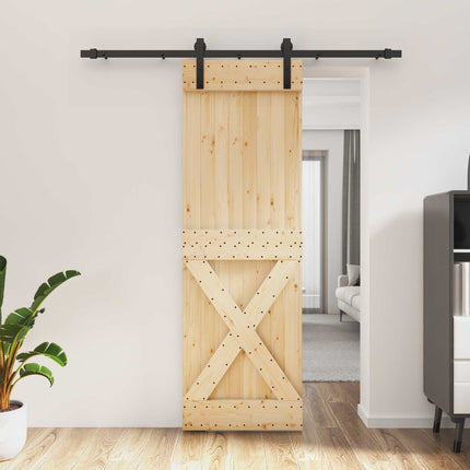 Skydedør Naturfarvet og sort 70 x 210 cm Massivt Fyrretræ