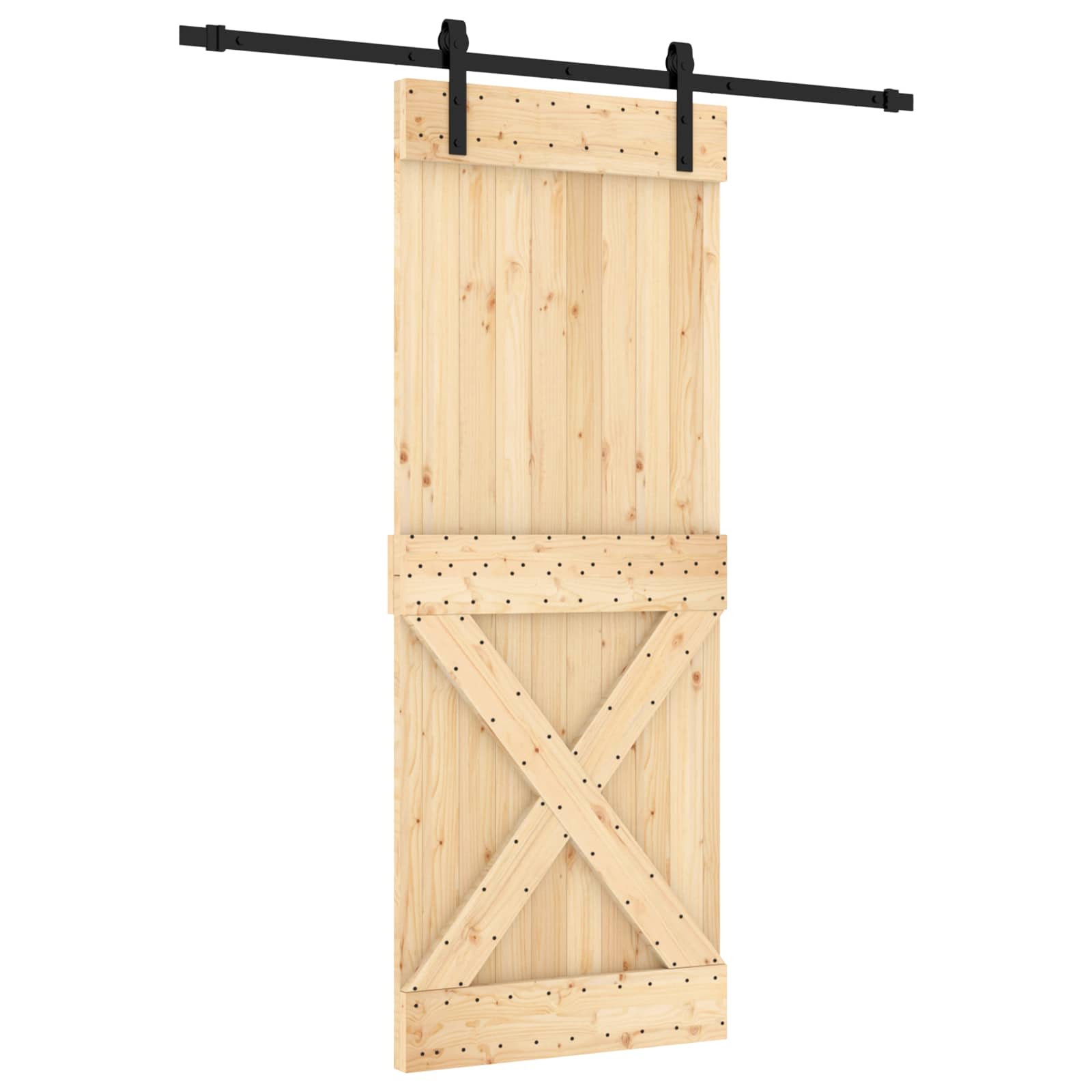 Skydedør Naturfarvet og sort 80 x 210 cm Massivt Fyrretræ
