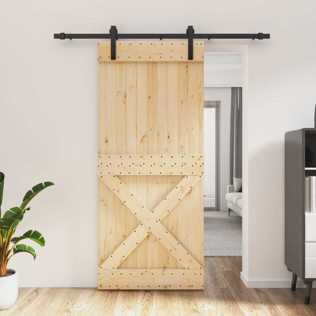 Skydedør Naturfarvet og sort 90 x 210 cm Massivt Fyrretræ