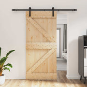 Skydedør Naturfarvet og sort 95 x 210 cm Massivt Fyrretræ