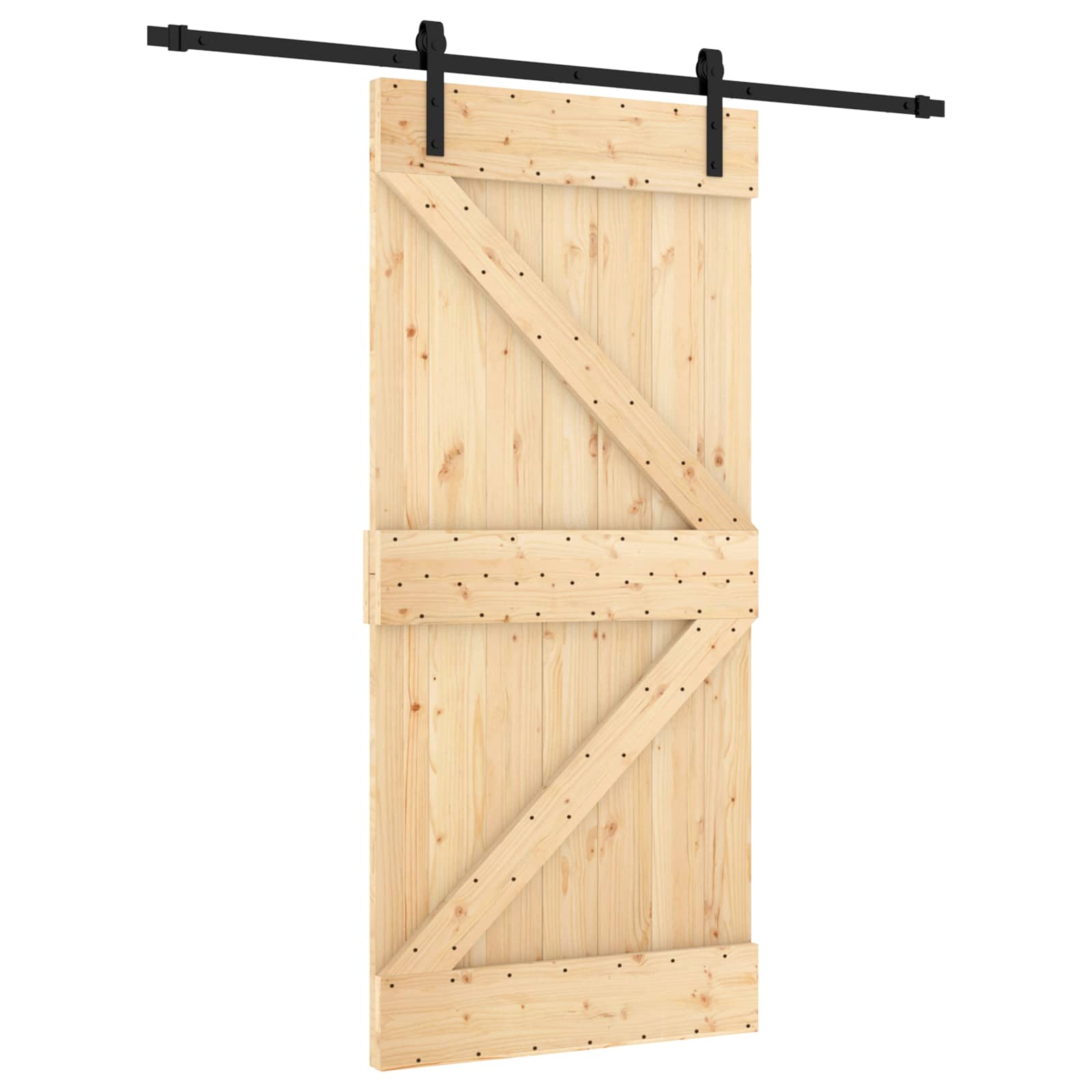 Skydedør Naturfarvet og sort 95 x 210 cm Massivt Fyrretræ