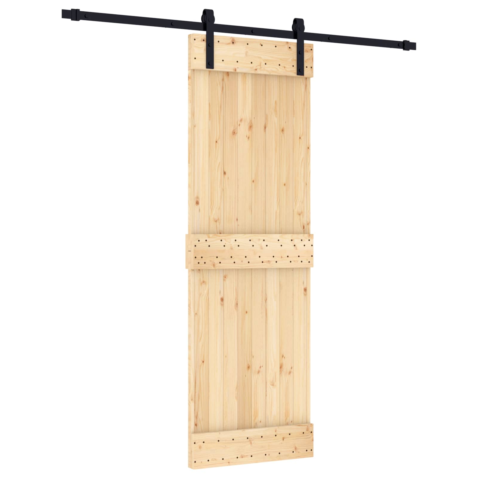 Skydedør Naturfarvet og sort 70 x 210 cm Massivt Fyrretræ