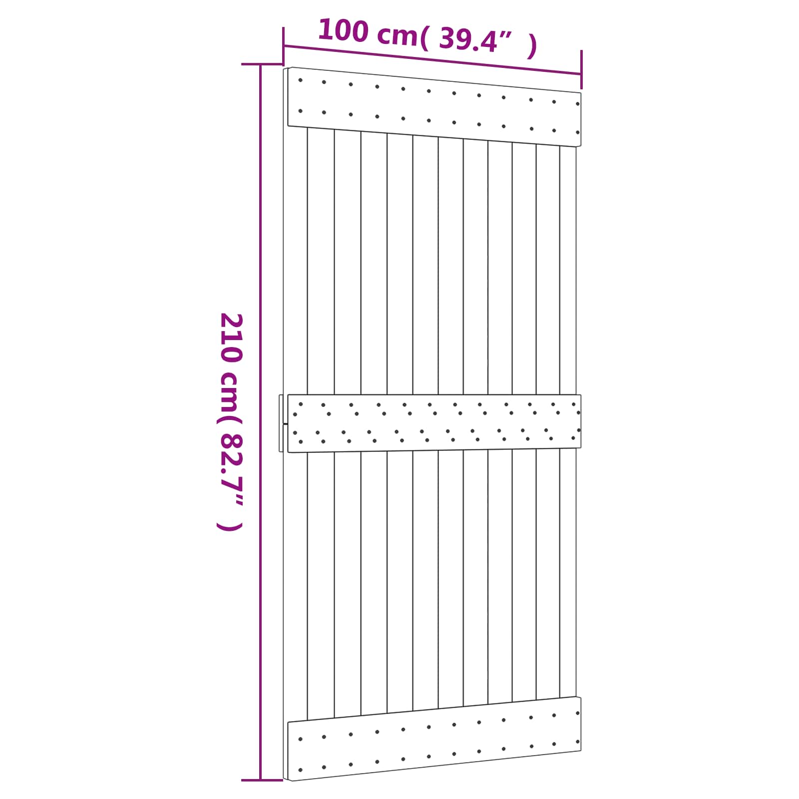Skydedør Naturfarvet og sort 100 x 210 cm Massivt Fyrretræ