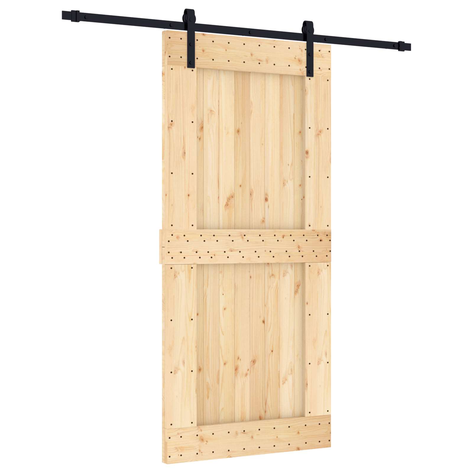 Skydedør Naturfarvet og sort 95 x 210 cm Massivt Fyrretræ