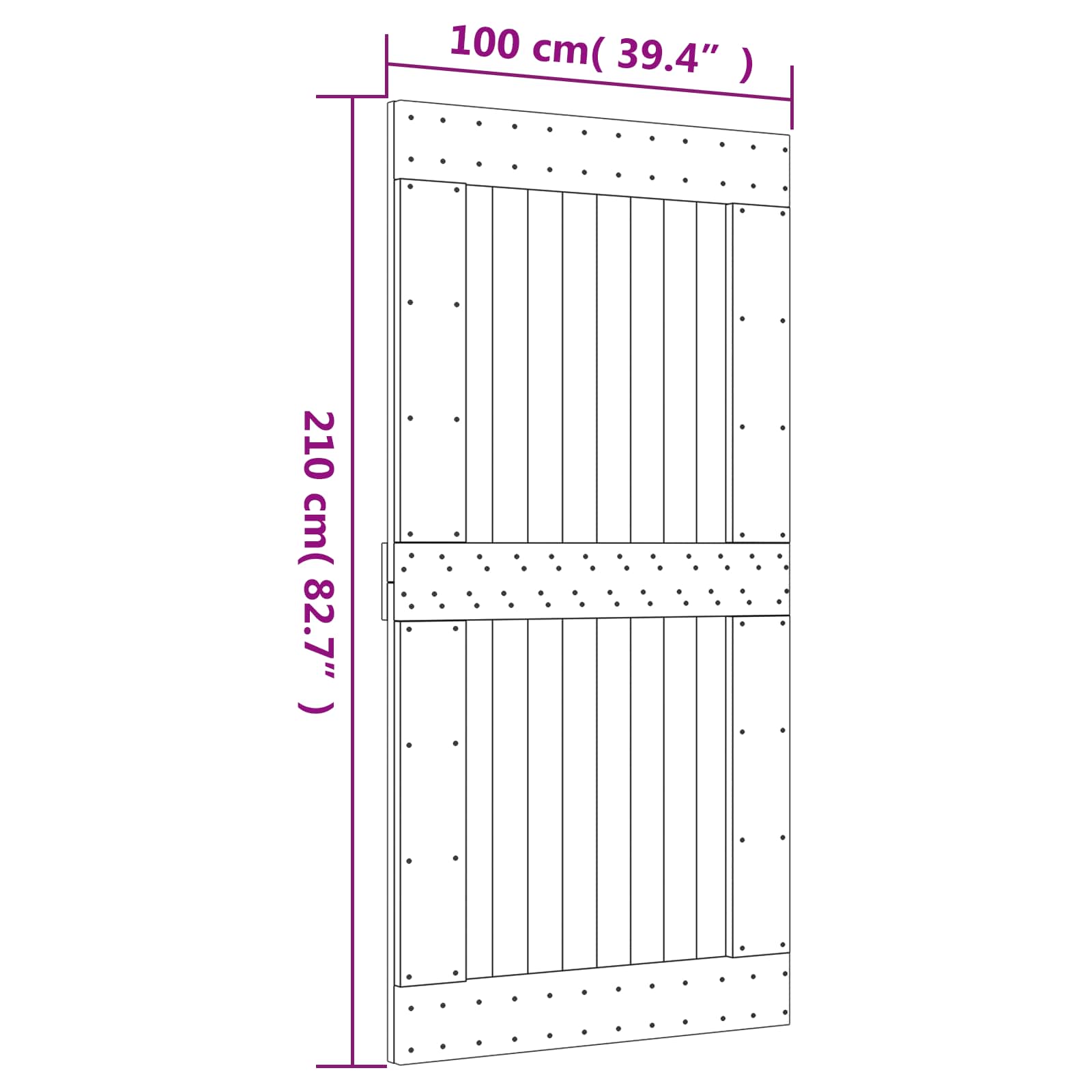 Skydedør Naturfarvet og sort 100 x 210 cm Massivt Fyrretræ