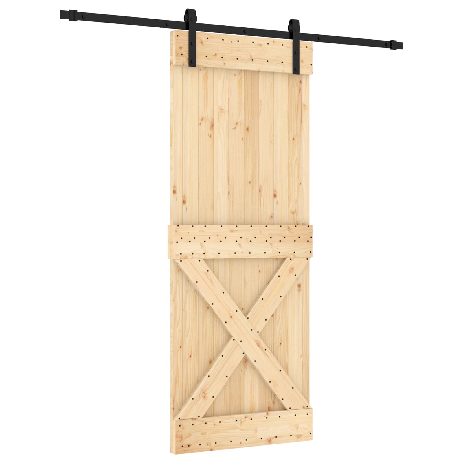 Skydedør Naturfarvet og sort 80 x 210 cm Massivt Fyrretræ