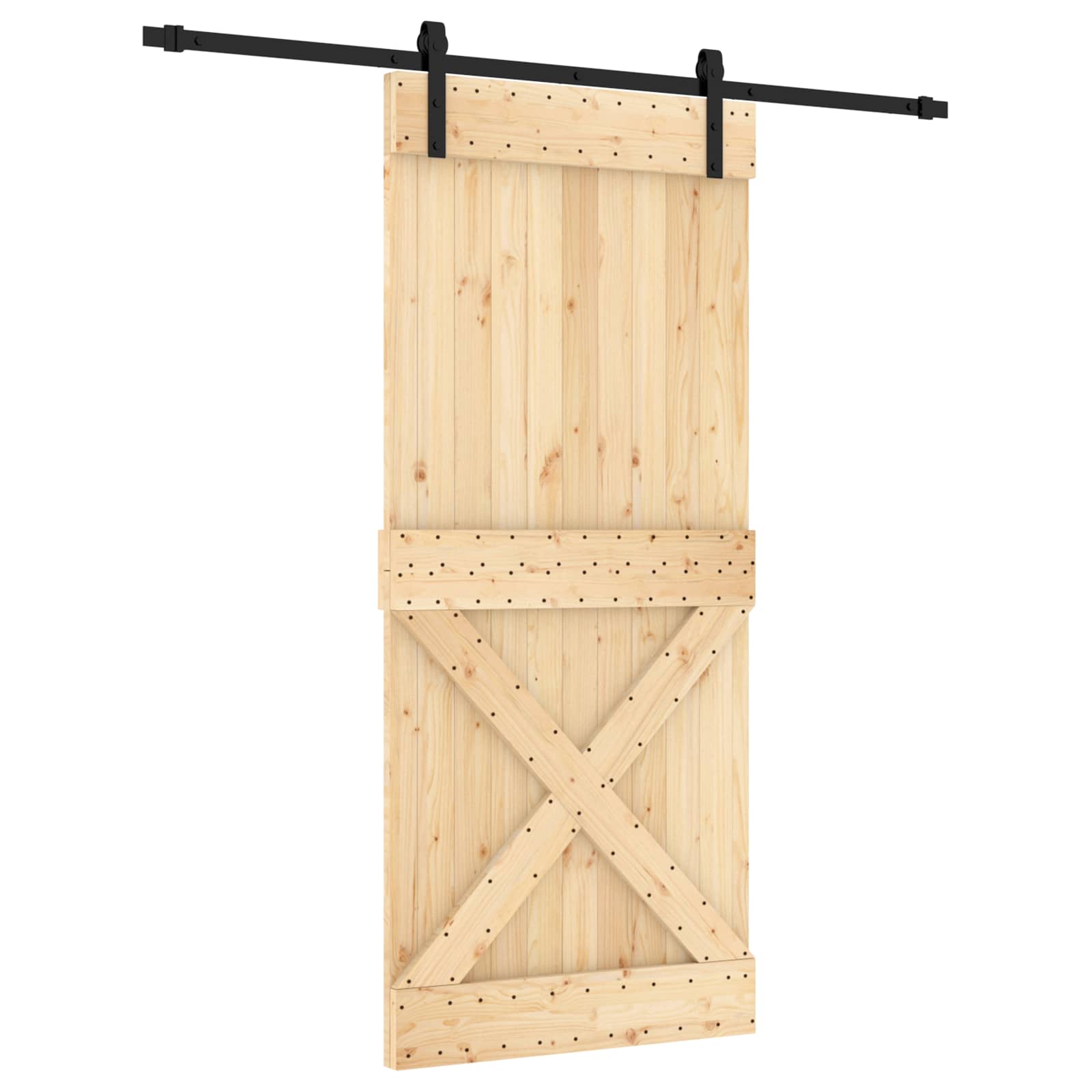 Skydedør Naturfarvet og sort 90 x 210 cm Massivt Fyrretræ