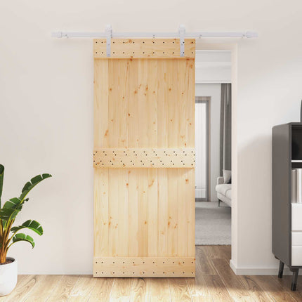 Skydedør Natur og hvid 90 x 210 cm Massivt Fyrretræ