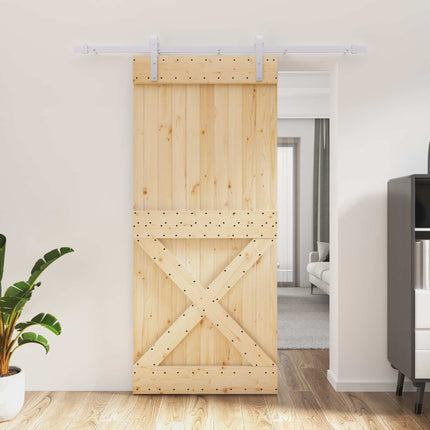 Skydedør Natur og hvid 90 x 210 cm Massivt Fyrretræ