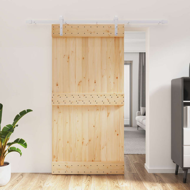 Skydedør Natur og hvid 100 x 210 cm Massivt Fyrretræ